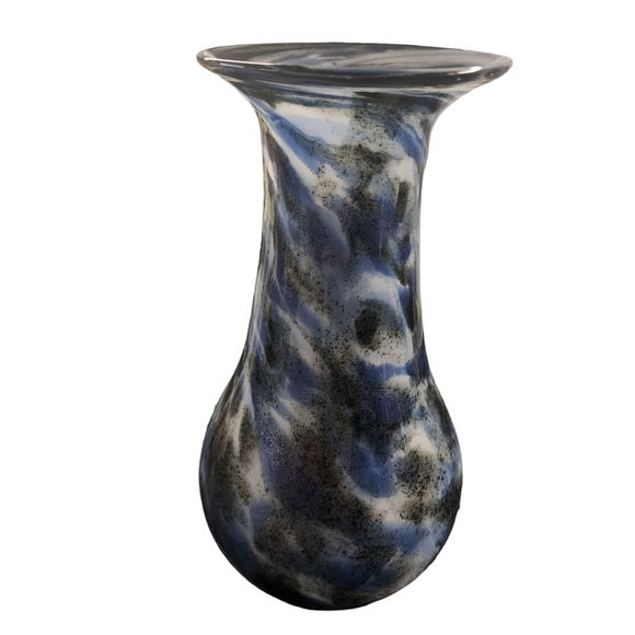 Handblown Artisan Blue. Gray Glitter 11" Tall Vase (Murino Style) - Picture 1 of 8